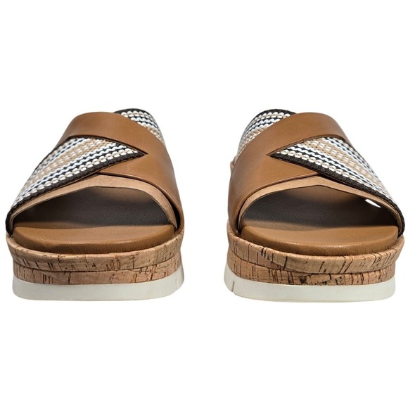 Earth Womens 11M etFINALE Wedge Platform Cork Sandals Brown Tan Beaded‎ Strap